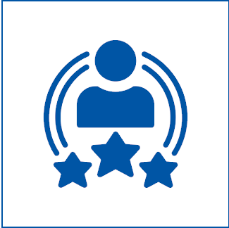 Person icon with three blue stars.