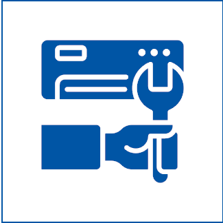 Hand holding wrench over computer icon.