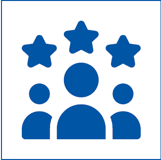 Three blue figures with three stars above.
