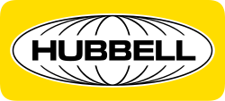 Hubbell logo with yellow background.