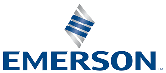 Emerson company logo with blue design.
