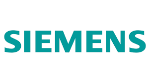 Siemens logo in turquoise capital letters.