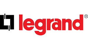 Legrand logo with black and red text.